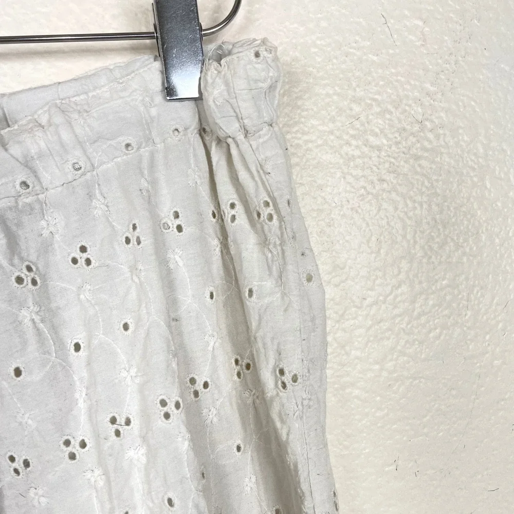 Vintage Womens Pants Sz M Eyelet Bloomer Ruffle Cottage Cotton Lounge Boho White